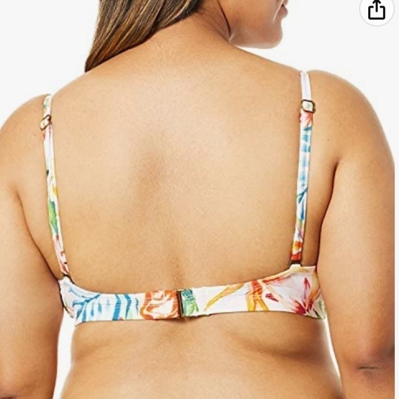 LUCKY BRAND floral print bikini top adjustable straps removable pads white sz 1X - Picture 5 of 14